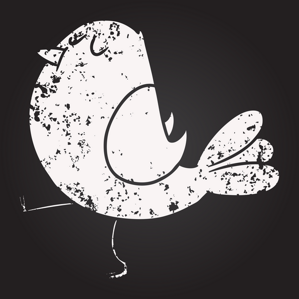 Bir insan tarafından çizilmiş kara tahta tebeşir çizgi film kuşu.