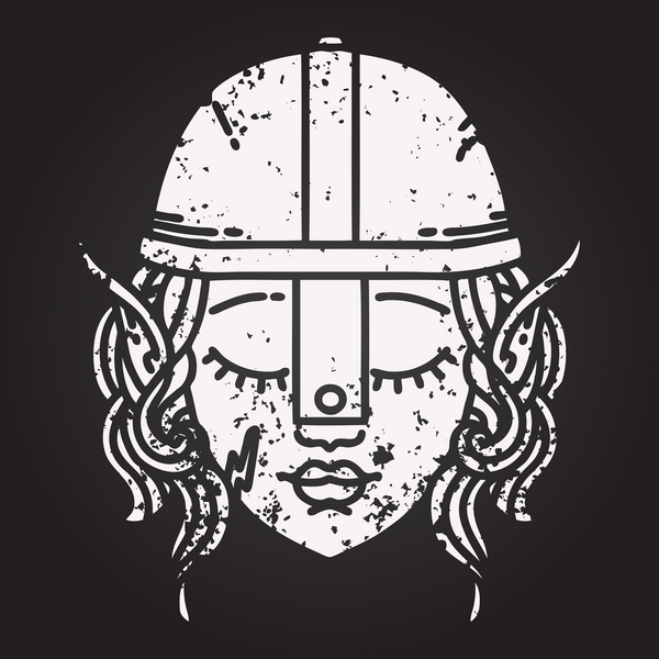 blackboard chalk Black and White Tattoo linework Style elf character drawn by a human