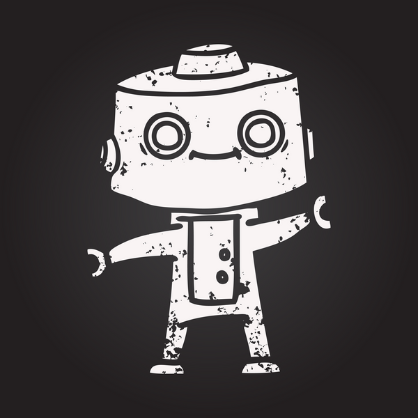 Bir insan tarafından çizilmiş kara tahta tebeşir çizgi film robotu.