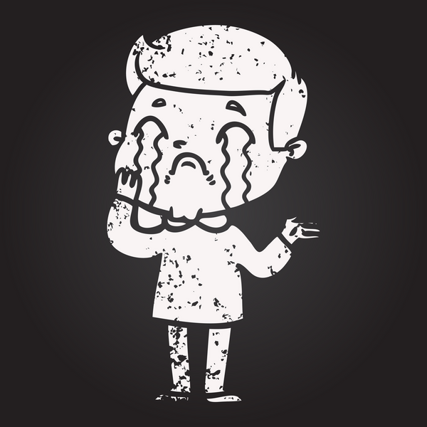 Karatahta tebeşirci bir insan tarafından çizilmiş ağlayan adam.