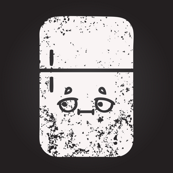 Karatahta tebeşirle bir insan tarafından çizilmiş buzdolabının karikatürünü çiziyor.