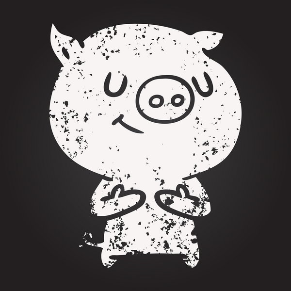 Karatahta tebeşirle çizilmiş mutlu çizgi film domuzu.