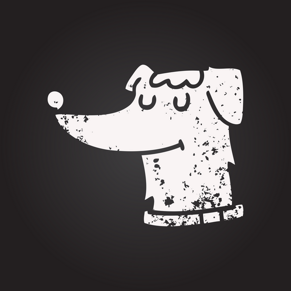 Bir insan tarafından çizilmiş karatahta tebeşirli köpek.