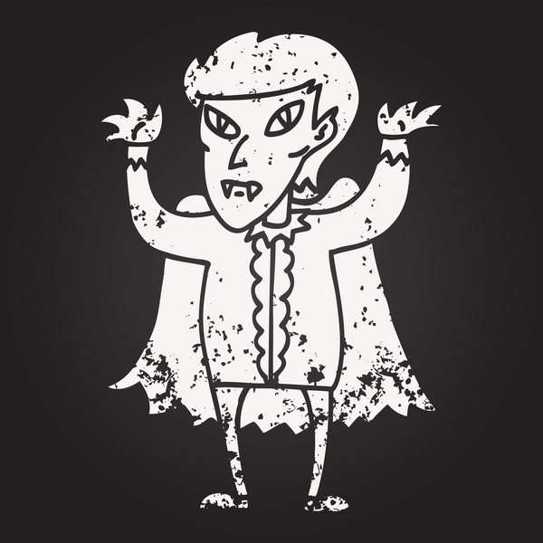 Bir insan tarafından çizilmiş siyah beyaz karikatür vampiri.