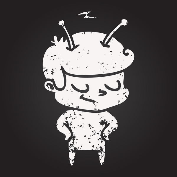 Bir insan tarafından çizilmiş kara tahta dostu çizgi film uzay adamı.