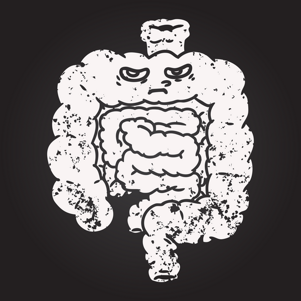 Bir insan tarafından çizilmiş karatahta karikatür bağırsakları.