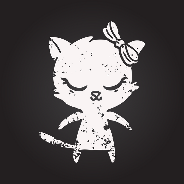 Tahta tebeşirle şirin çizgi film kedisi, bir insan tarafından çizilmiş.