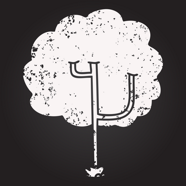 Karatahta tebeşiri bir insan tarafından çizilmiş tuhaf çizgi film ağacı.