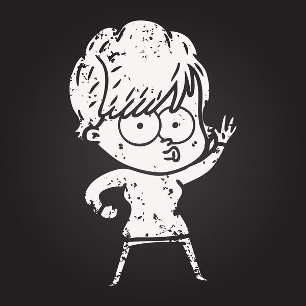 Bir insan tarafından çizilmiş kara tahta tebeşir karikatür kadın.