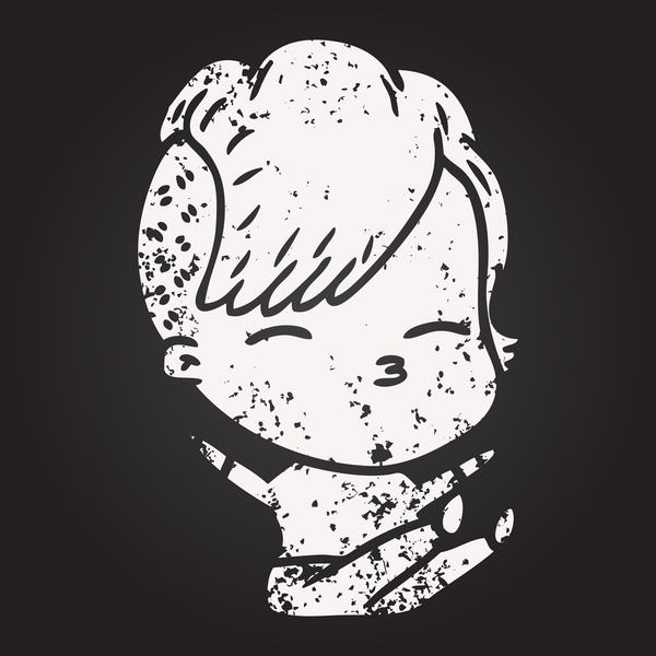 Tahta tebeşir karikatür, şaşı kız bir insan tarafından çizilmiş.