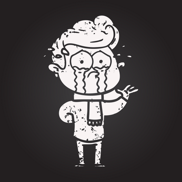 Bir insan tarafından çizilmiş karatahta karikatür ağlayan adam