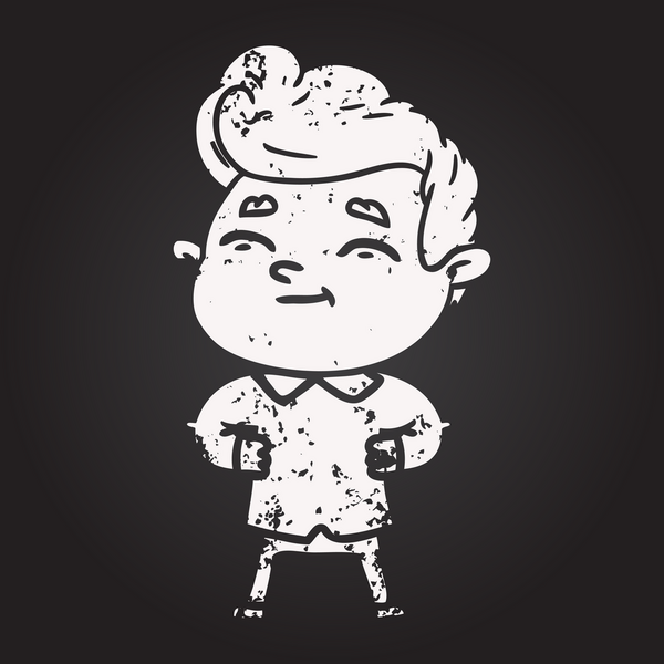 Bir insan tarafından çizilmiş kara tahta tebeşirli mutlu çizgi film adamı.