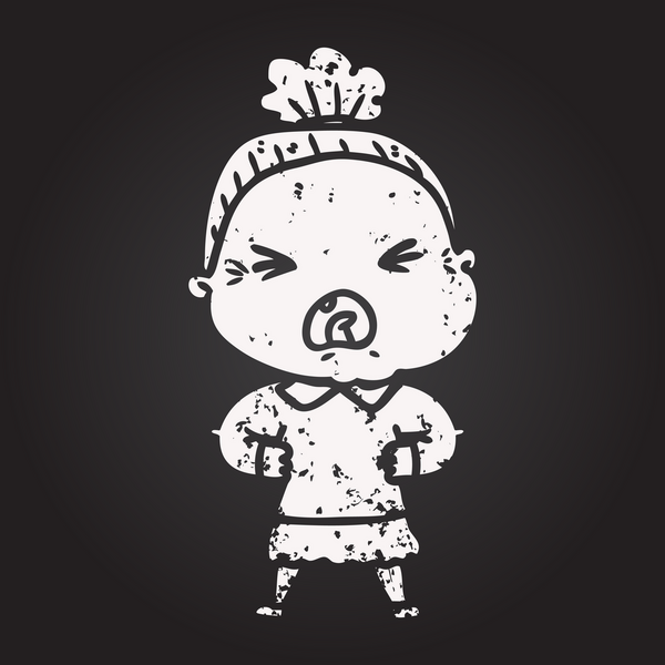 Karatahta tebeşir karikatürü. Kızgın yaşlı kadın bir insan tarafından çizilmiş.