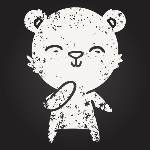 Bir insan tarafından çizilmiş kara tahta tebeşir mutlu çizgi film ayısı.