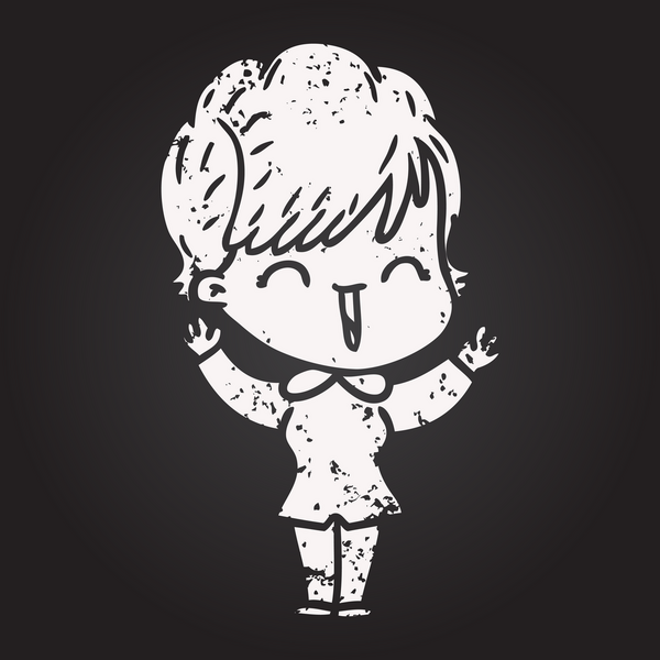 Bir insan tarafından çizilmiş kara tahta tebeşir çizgi filmi gülen kadın.