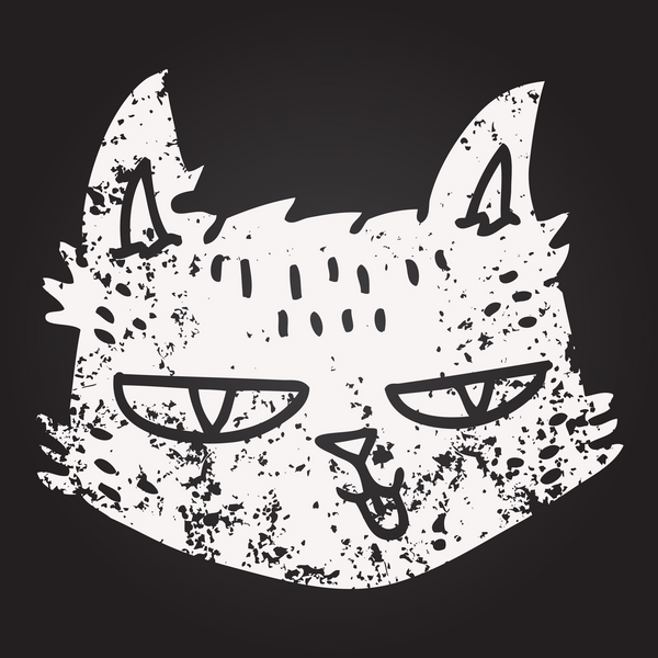 Karatahta tebeşirle çizilmiş mutlu kedi bir insan tarafından çizilmiş.