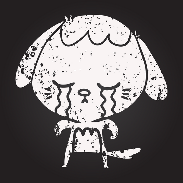 Bir insan tarafından çizilmiş karatahta karikatür ağlayan köpek.