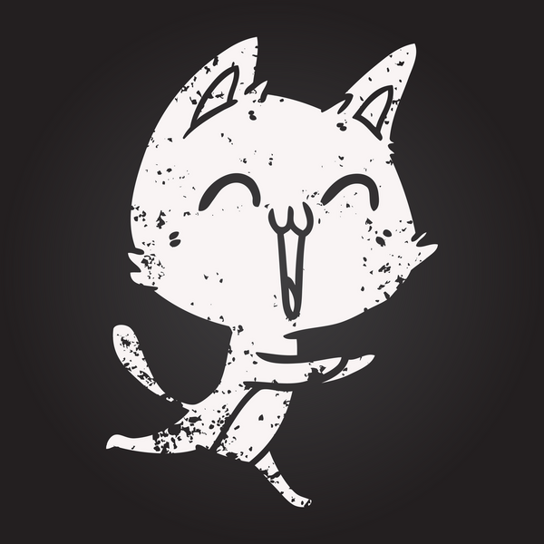 Kara tahta tebeşirle mutlu çizgi film kedisi miyavlıyor bir insan tarafından.