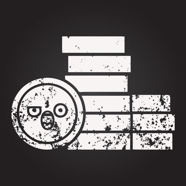 Tahta tebeşir, bir insan tarafından çizilmiş bozuk paraların karikatürü.