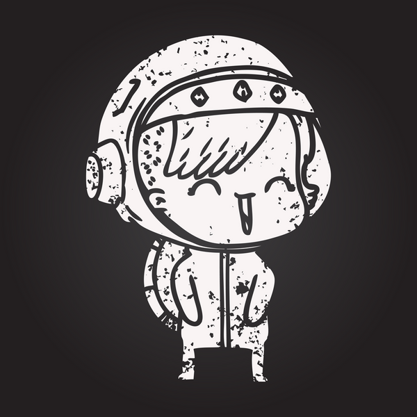 Kara tahta tebeşir mutlu çizgi film kızı bir insan tarafından çizilmiş.