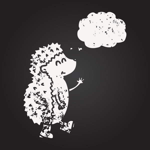 Kara tahta tebeşirle çizilmiş tatlı serbest çizim baloncuk kirpi bir insan tarafından çizilmiş.