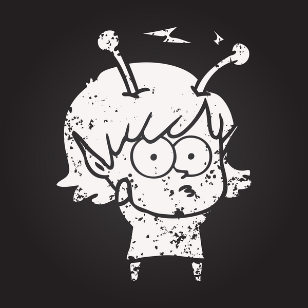 Bir insan tarafından çizilmiş kara tahta tebeşirli uzaylı kız.