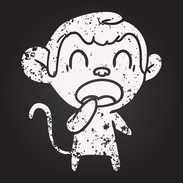 Bir insan tarafından çizilmiş kara tahta tebeşir esneyen çizgi film maymunu.