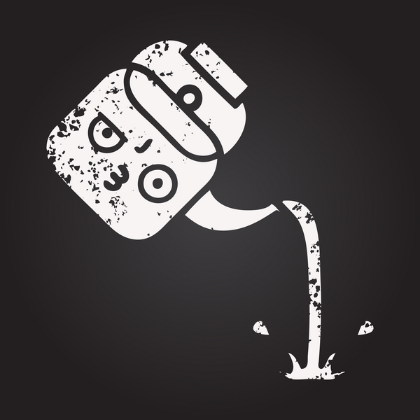 Tahta tebeşir, bir insan tarafından çizilmiş çaydanlığın karikatürü.