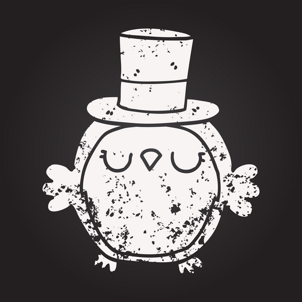 Bir insan tarafından çizilmiş silindir şapkalı kara tahta tebeşirli bir baykuş.