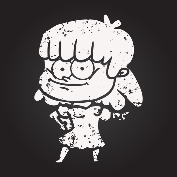 Bir insan tarafından çizilmiş tebeşir karikatürü gülümseyen kadın.