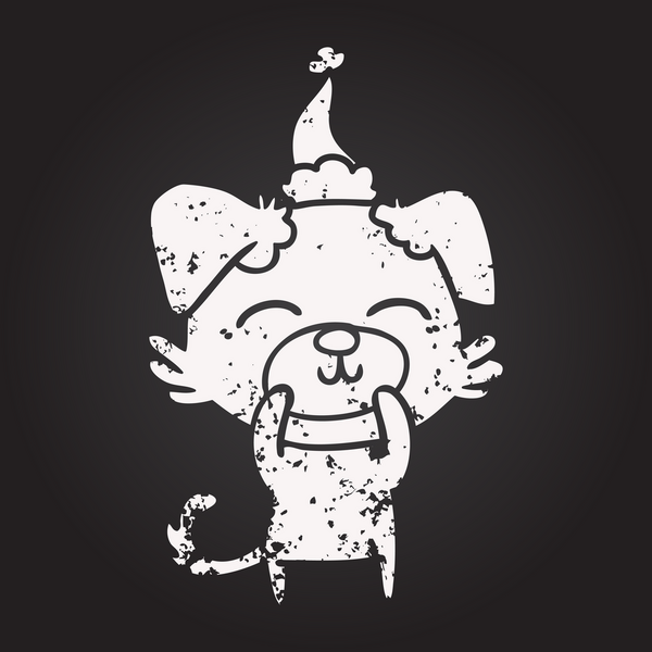 Tahta tebeşirle çizilmiş el çizimi Noel Baba şapkası takan bir insan tarafından çizilmiş.