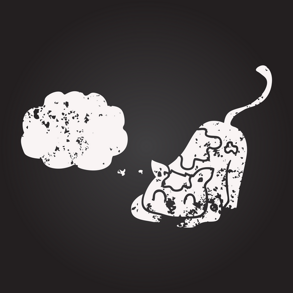 Tahta tebeşirle çizilmiş düşünce baloncuğu çizgi film kedisi bir insan tarafından çizilmiş.