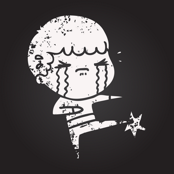 Karatahta tebeşirci bir insan tarafından çizilmiş ağlayan adam.