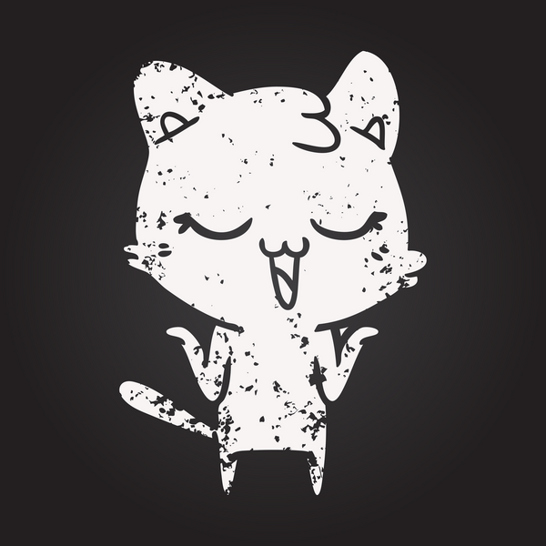 Bir insan tarafından çizilmiş kara tahta tebeşir çizgi film kedisi.