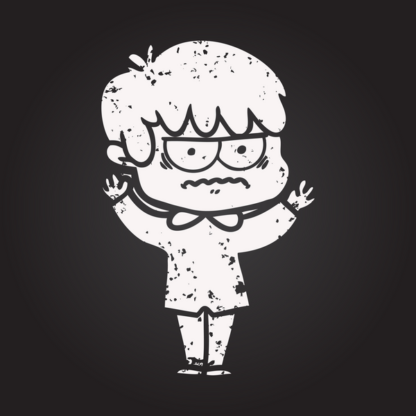 Karatahta tebeşiri bir insan tarafından çizilmiş çizgi film çocuğu.