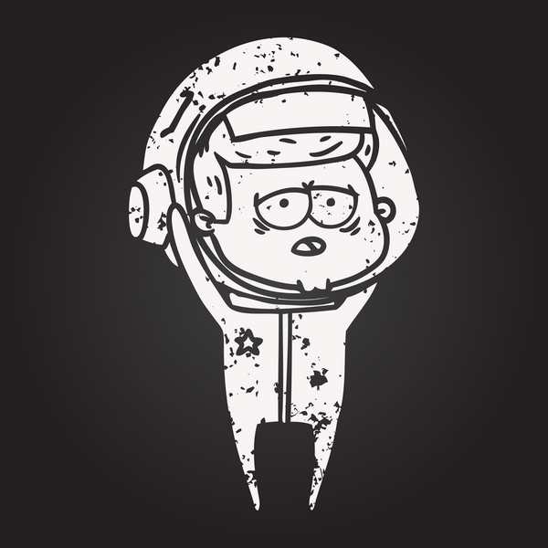 Bir insan tarafından çizilmiş karatahta karikatür yorgun astronot