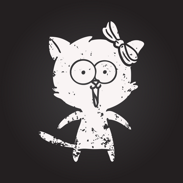 Bir insan tarafından çizilmiş kara tahta tebeşir çizgi film kedisi.