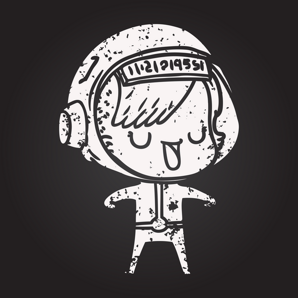 Bir insan tarafından çizilmiş kara tahta tebeşirli astronot kadın.