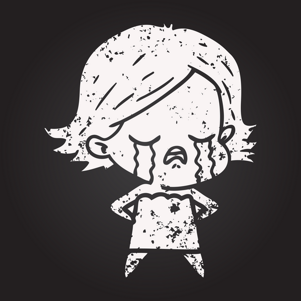 Tahta tebeşir karikatür kızı bir insan tarafından çizilmiş ağlıyor.