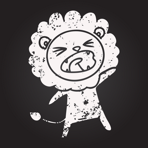 Bir insan tarafından çizilmiş kara tahta tebeşir karikatür aslanı