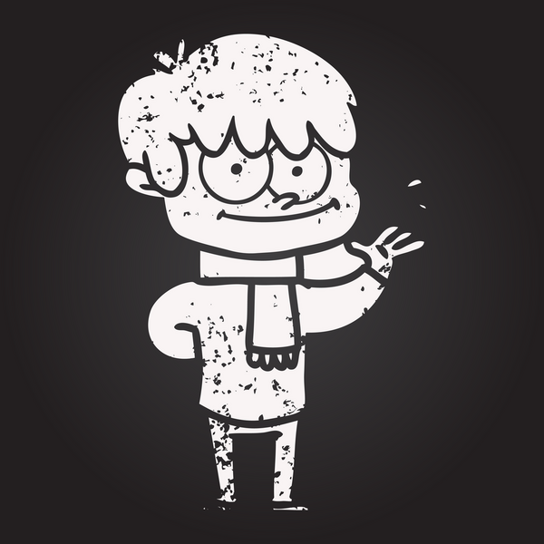 Bir insan tarafından çizilmiş kara tahta tebeşirli mutlu çizgi film adamı.