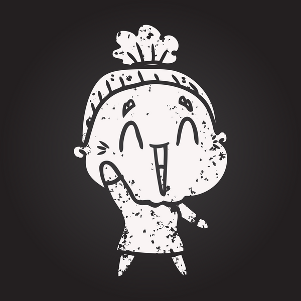 Karatahta karikatür mutlu yaşlı kadın bir insan tarafından çizilmiş.