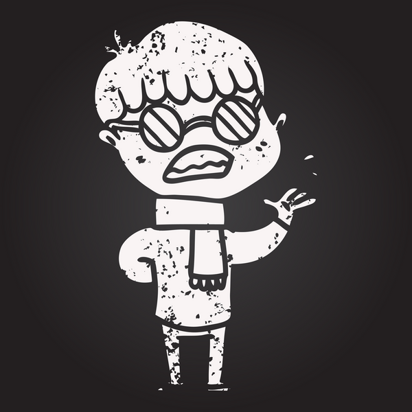 Bir insan tarafından çizilmiş gözlük takan kara tahta tebeşir çizgi film çocuğu.