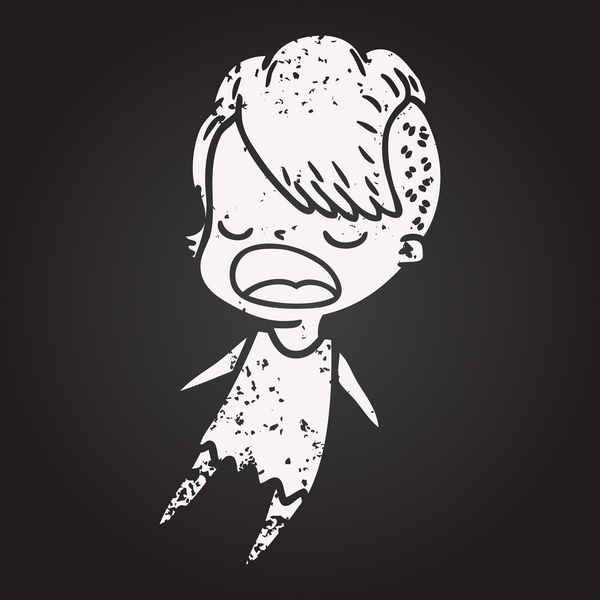 Karatahta tebeşir karikatürü. Havalı hippi kız bir insan tarafından çizilmiş.