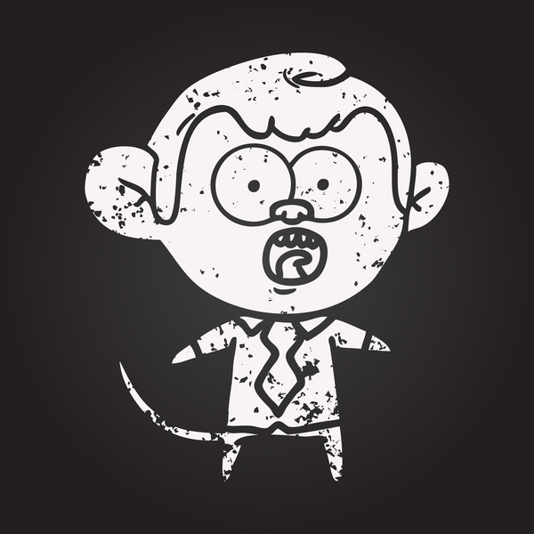 Bir insan tarafından çizilmiş kara tahta tebeşir karikatür maymun iş adamı