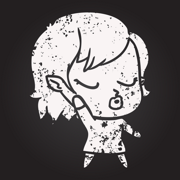 Tahta tebeşir. Bir insan tarafından çizilmiş şirin vampir kız.