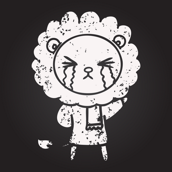 Bir insan tarafından çizilmiş karatahta karikatür ağlayan aslan.