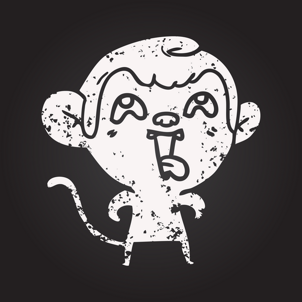 Bir insan tarafından çizilmiş kara tahta tebeşir, çılgın çizgi film maymunu.