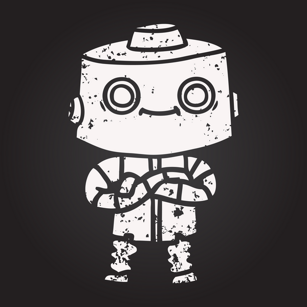 Bir insan tarafından çizilmiş kara tahta tebeşir çizgi film robotu.