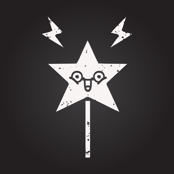 Tahta tebeşir bir insan tarafından çizilmiş sihirli bir değneğin karikatürü.